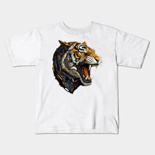 Techno Roar - Close-Up Art of a Roaring Cyborg Tiger Kids T-Shirt